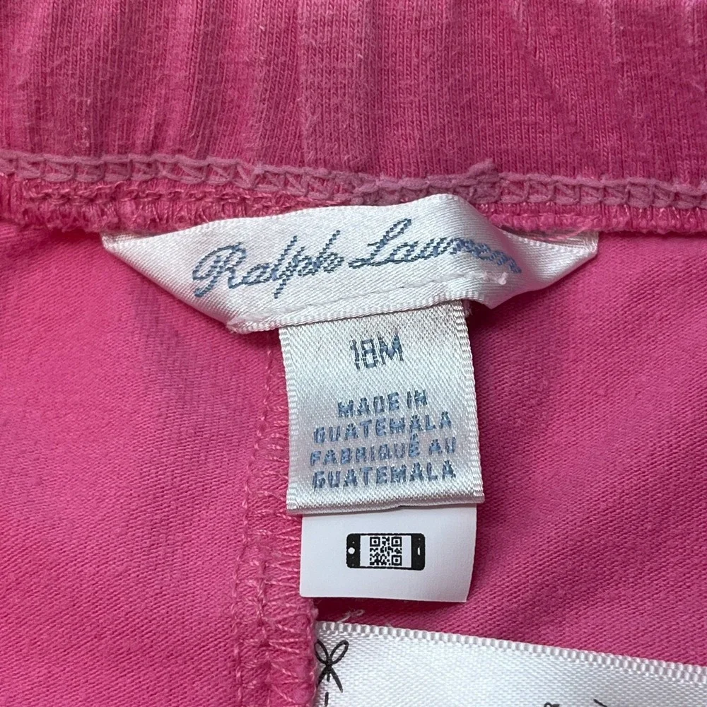Ralph Lauren Baby Girls Classic Leggings Bright Pink Blue Pony Logo Size 18M
